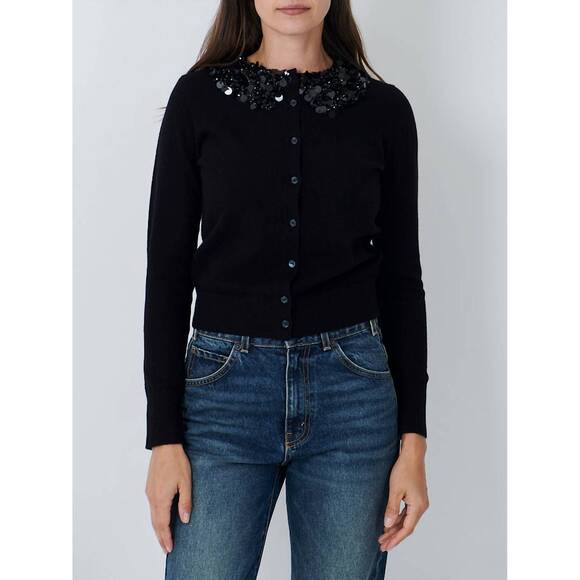 NEW ULLA JOHNSON margaux embroidered cashmere cardigan in noir